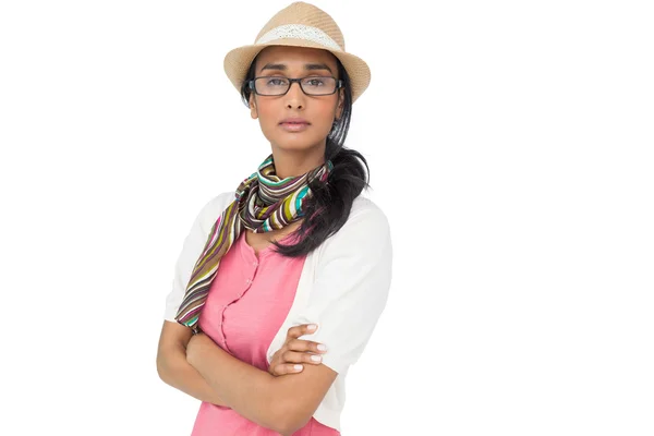 Portrait of a cool young woman with arms crossed — Stock Photo, Image