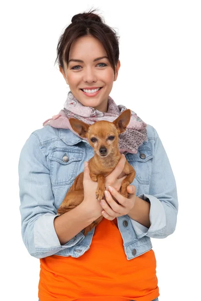 Jovem mulher com cão de estimação — Fotografia de Stock