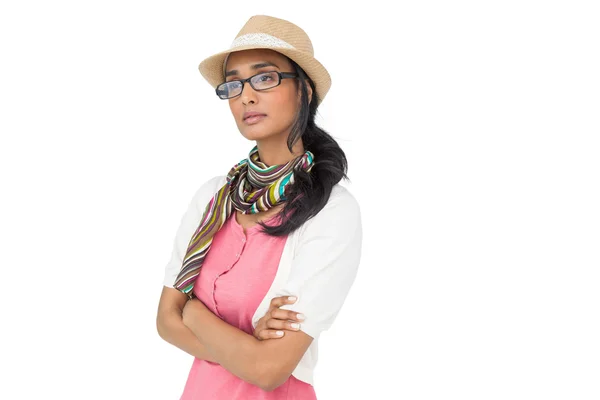 Serious cool young woman with arms crossed — Stock Photo, Image