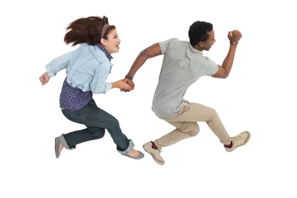 Cheerful couple jumping — Stock Photo, Image