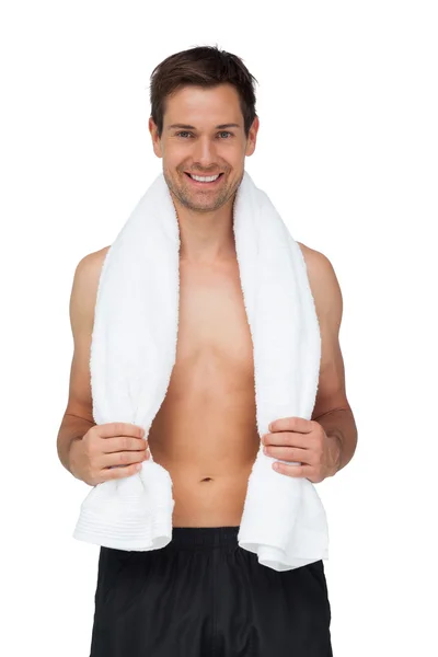 Shirtless man met handdoek — Stockfoto