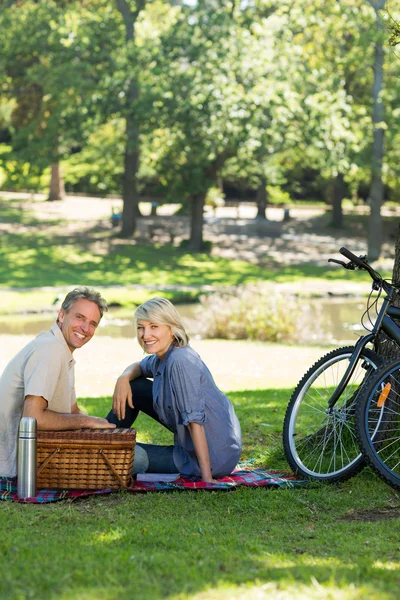 Pareja disfrutando de picnic en el parque —  Fotos de Stock