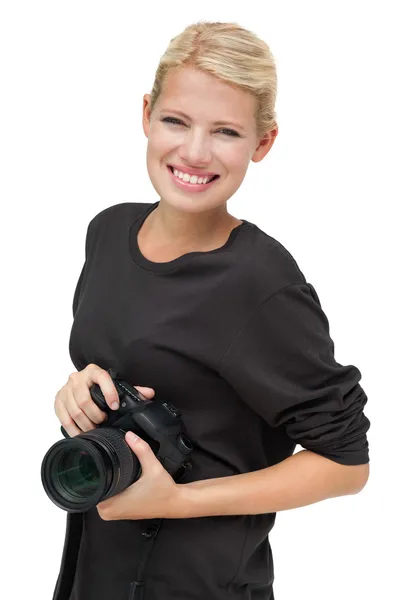 Portrait of a beautiful female photographer — Stock Photo, Image