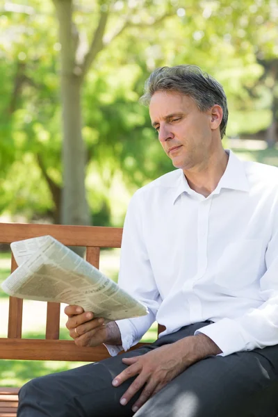 Бизнесмен читает газету в парке — стоковое фото