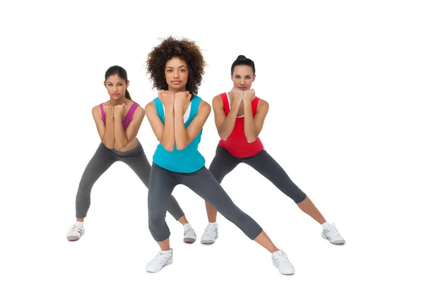 Full length portrait of women doing power fitness exercise — Stock Photo, Image