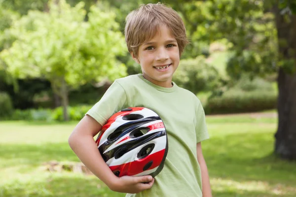 Boy with bicycle helmet — Stock Photo, Image