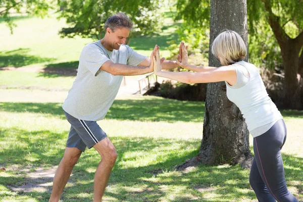 Couple travaillant dans le parc — Photo