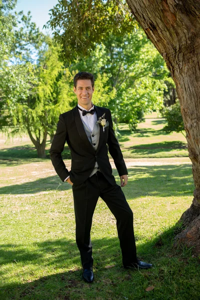 Handsome groom in garden — Stock Photo, Image