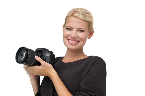 Portrait of a beautiful female photographer — Stock Photo, Image