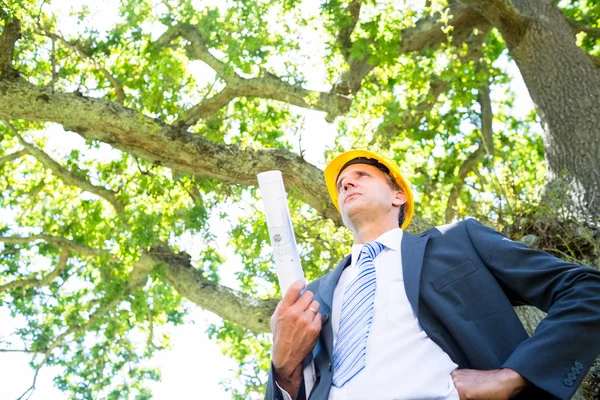 Confident architect holding blueprint — Stock Photo, Image