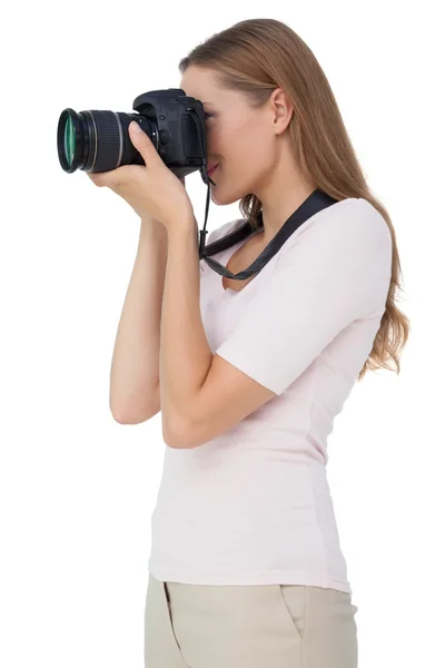 Vrouw met camera — Stockfoto