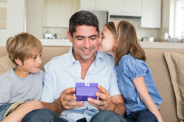 Loving children gifting father — Stock Photo, Image