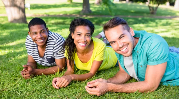 Amigos felices tumbados en el campus — Foto de Stock