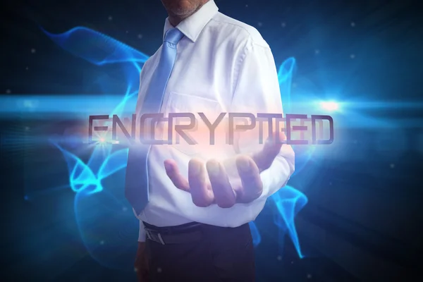 Businessman presenting the word - encrypted — Stock Photo, Image