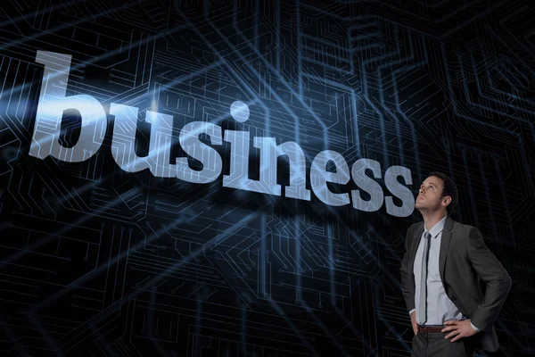 Business against futuristic black and blue background — Stock Photo, Image