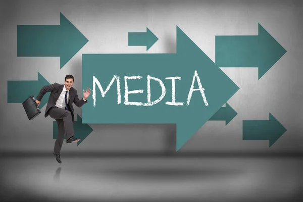 Media  - against blue arrows pointing — Stock Photo, Image