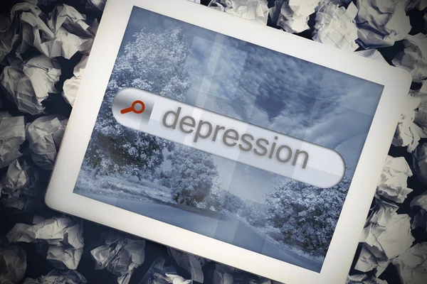 Depression in search bar on tablet screen — Stock Photo, Image
