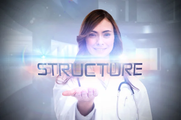 Woord structuur en portret van vrouwelijke verpleegster — Stockfoto
