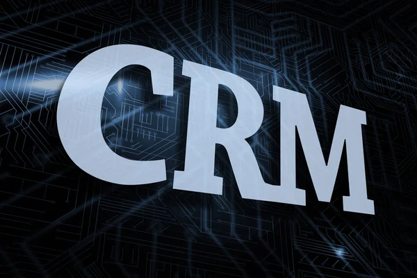 Crm against futuristic black and blue background — Stock Photo, Image