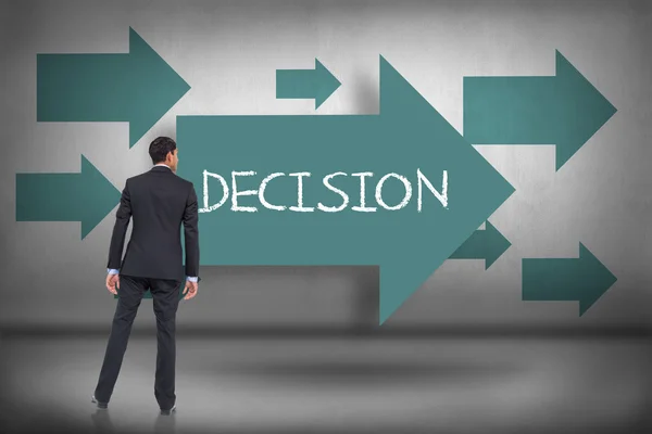 Decision - against blue arrows pointing — Stock Photo, Image