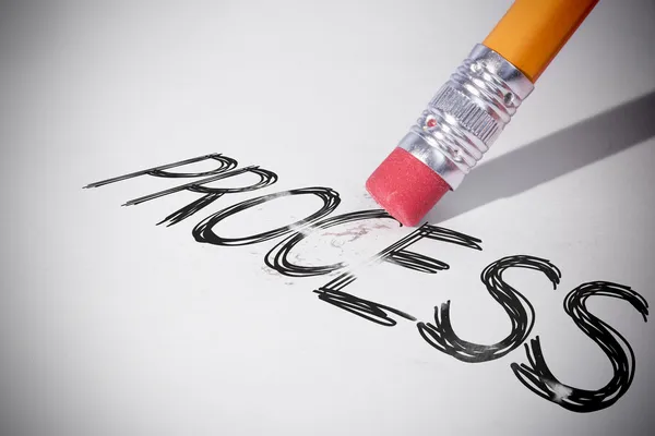 Pencil erasing the word Process — Stock Photo, Image