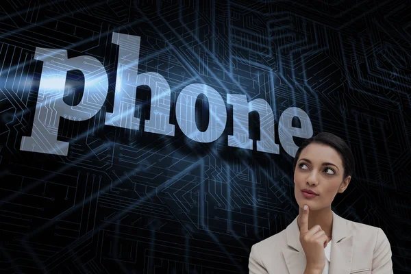 Word phone and smiling businesswoman — Stock Photo, Image