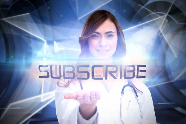 Word subscribe and portrait of female nurse — Stock Photo, Image