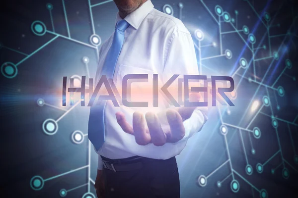 Homme d'affaires présentant le mot - hacker — Photo