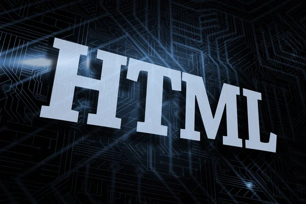 Html against futuristic black and blue background — Stock Photo, Image