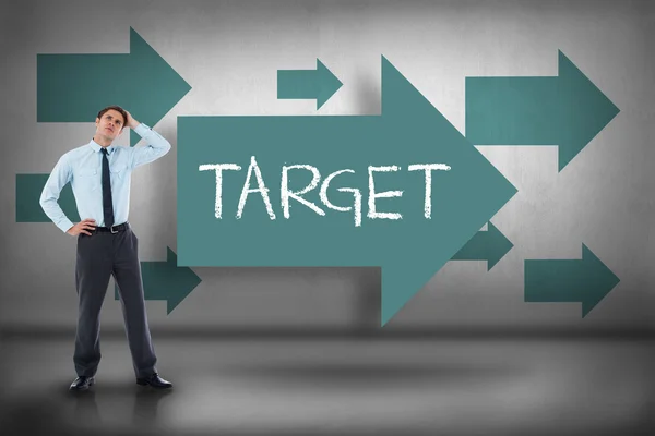 Target against blue arrows pointing — Stock Photo, Image