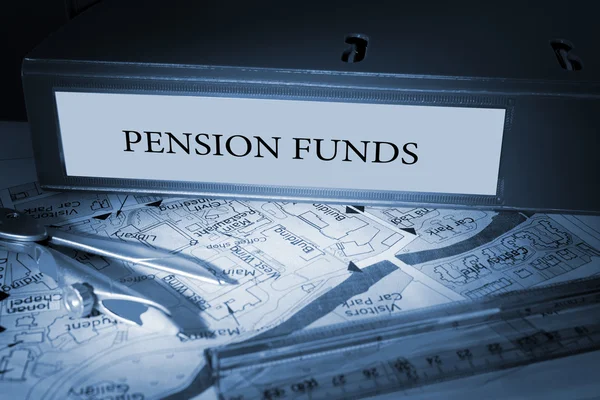 Pension funds on blue business binder — Stock Photo, Image