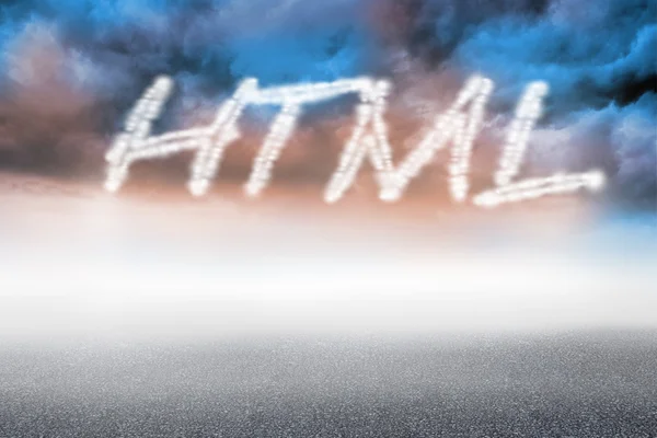 The word HTML against cloudy landscape background — Stock Photo, Image