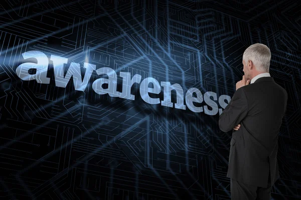 Word awareness and thoughtful businessman — Stock Photo, Image