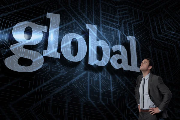 Global against futuristic black and blue background — Stock Photo, Image