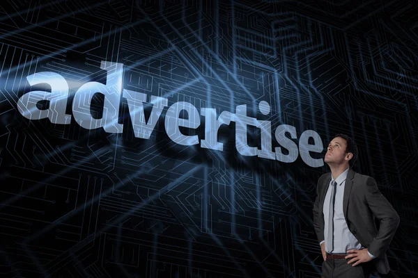 Advertise against futuristic black and blue background — Stock Photo, Image