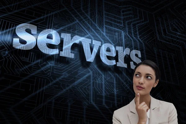 Word servers and smiling businesswoman — Stock Photo, Image