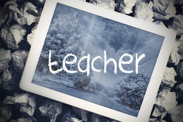 Teacher in search bar on tablet screen — Stock Photo, Image