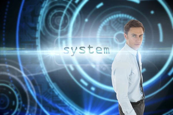 System mot futuristisk teknisk bakgrund — Stockfoto