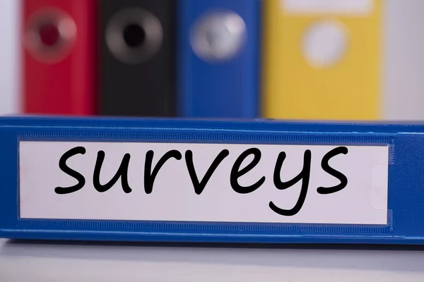 Surveys on blue business binder — Stock Photo, Image