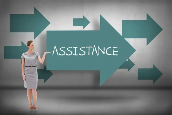 Assistance against blue arrows pointing — Stock Photo, Image