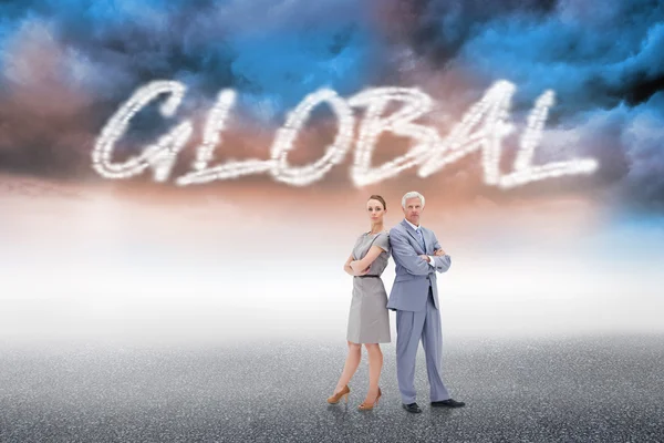 Global against cloudy landscape background — Stock Photo, Image