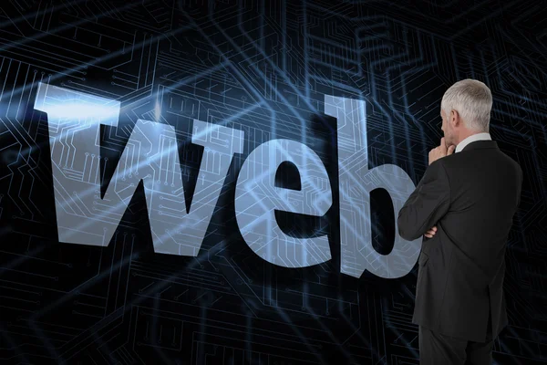 Słowo web i myślący biznesmen — Zdjęcie stockowe