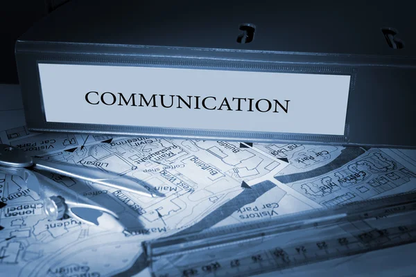 Communication on blue business binder — Stock Photo, Image