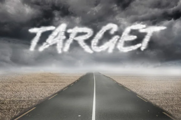 The word target against road leading out to the horizon — Stock Photo, Image
