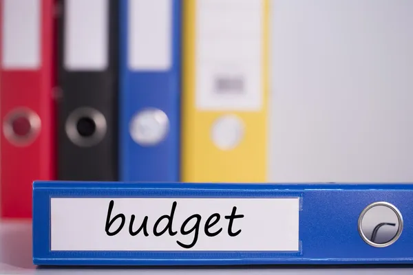 Budget auf blauem Business-Ordner — Stockfoto