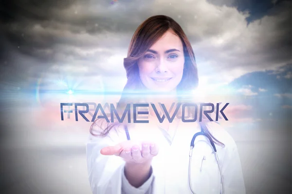 Word framework and portrait of female nurse — Stock Photo, Image