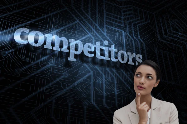 Word competitors and smiling businesswoman — Stock Photo, Image