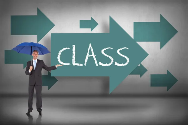 Class - against blue arrows pointing — Stock Photo, Image