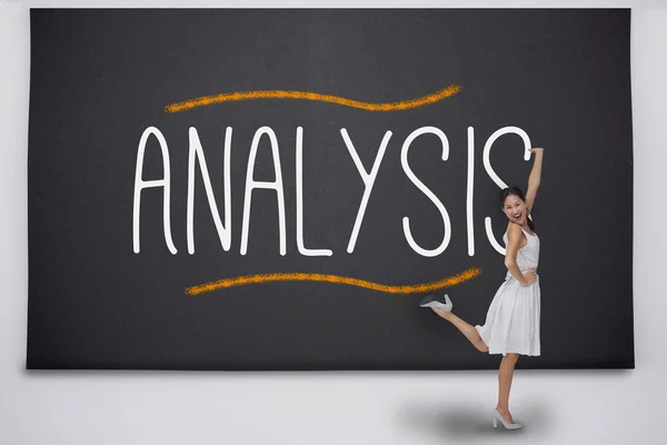 Pretty brunette against the word analysis — Stock Photo, Image