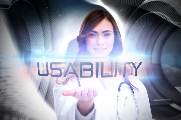 Word usability and portrait of female nurse — Stock Photo, Image